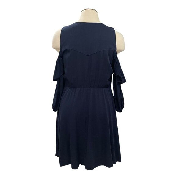 Eloquii Navy Blue Cold Shoulder Dress Size 16 Ruffle Sleeve Flowy Boho Chic - Picture 4 of 8